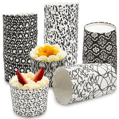 Hiceeden 300 Pcs Paper Cake Baking Cups, 5 Oz Greaseproof Muffin Liners Disposable Cupcake Wrappers Black & White for Birthday, Wedding, Baby Shower, Holiday