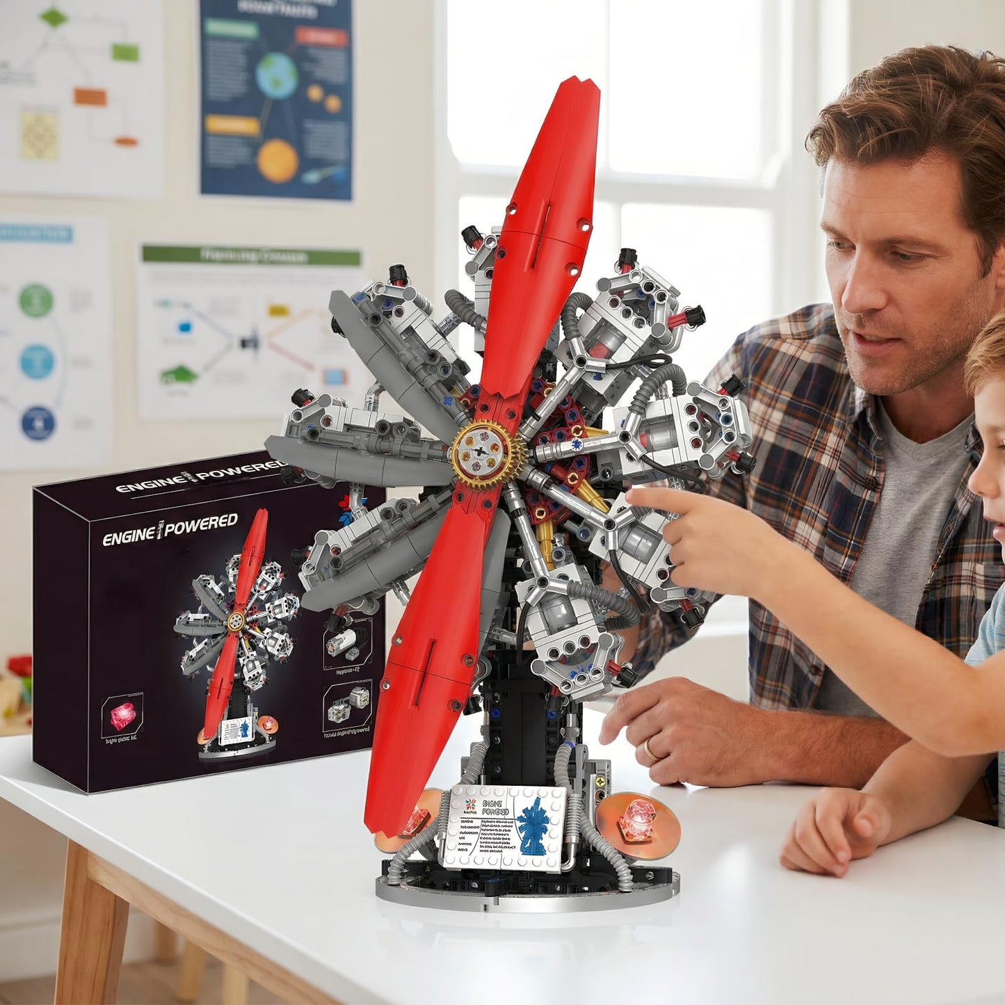 AoreSpty 9-Cylinder Radial Mini Engine Build Kit, Electric Motor a Escala para Armar, 1100Pcs Engine Building, STEM Engineering Kits for Kids Age 8-12, Tech Hobby Gift for Men