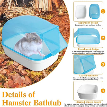 Hamiledyi Hamster Bathtub Dwarf Hamster Bathroom Sand Bath Container Sauna Room Plastic Sand Bath Box House for Gerbils Mice or Other Small Pets Animals(Blue,Small Size)