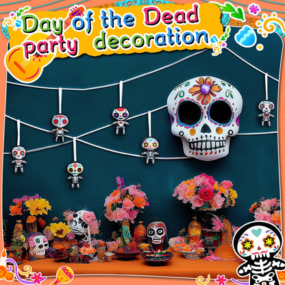 Remagr 12 Pcs Dia De Los Muertos Felt Ornaments, Mexcian Skeleton Halloween Ornaments for Day of The Dead Themed Party School Bags Indoor Outdoor Tree Hanging Decorations (Skull)