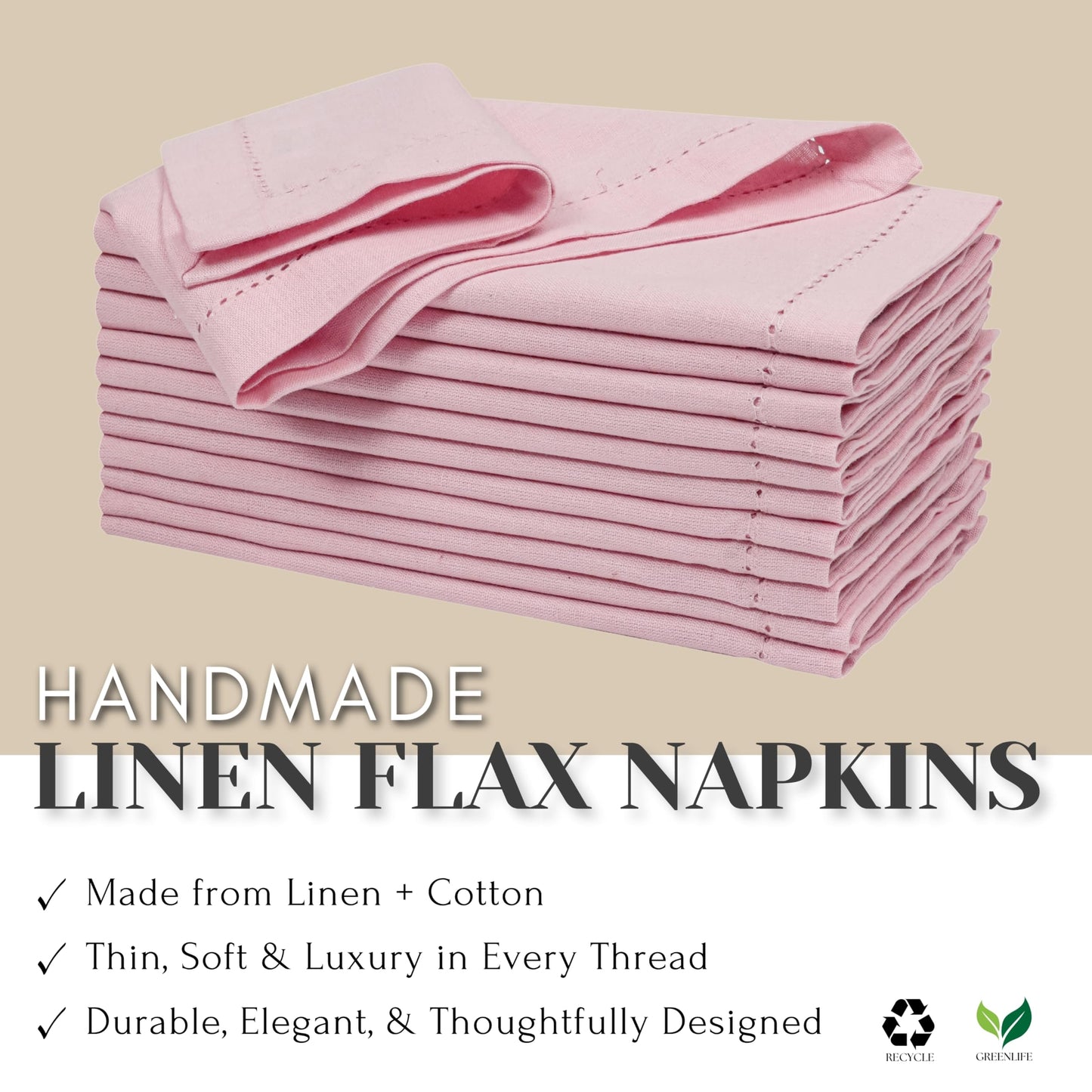 Ramanta Home Pink Cloth Dinner Napkin Set of 12-18x18 Inch, Easter Premium Cotton Linen Flax Hemstitched Napkins for Spring Decor Wedding, Party, Kitchen | Soft Durable Washable for Everyday Use