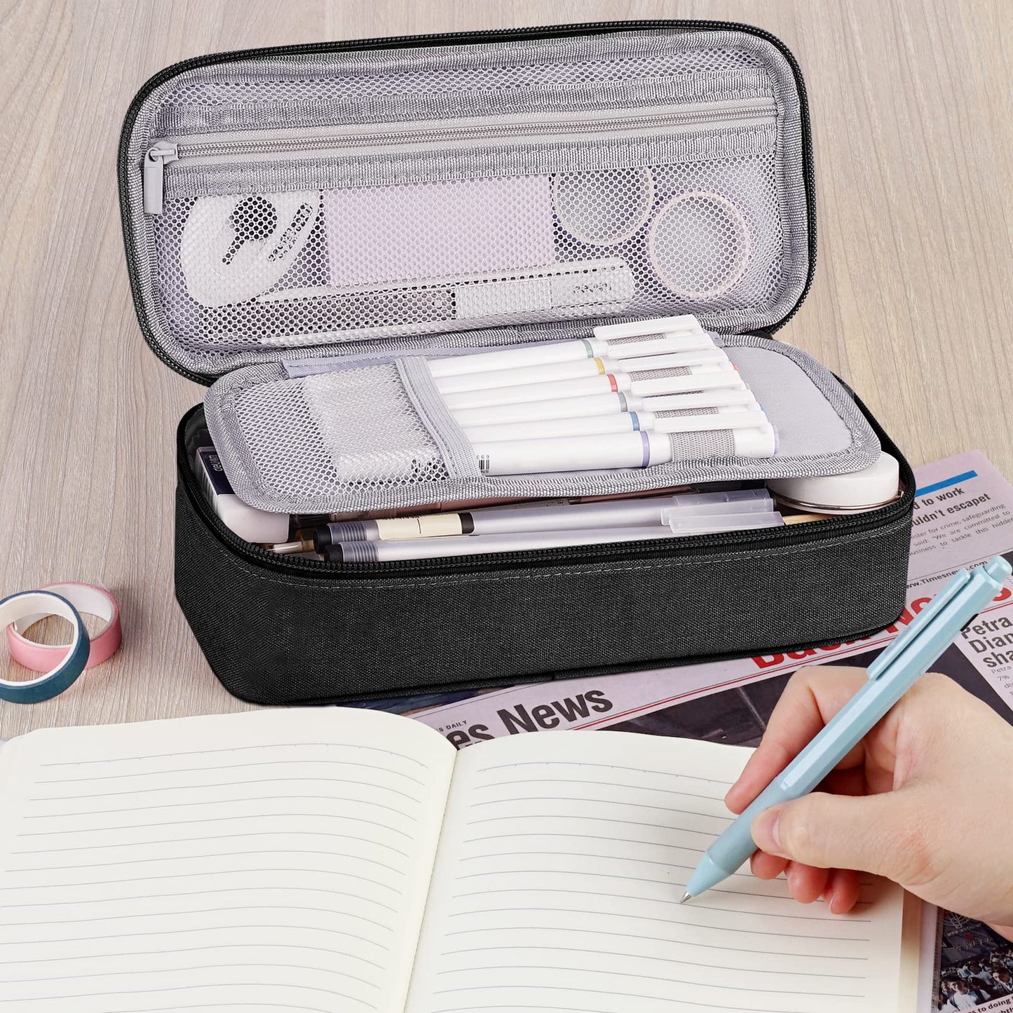 WEMATE Back to School Pencil Case - Large Pencil Pouch with Zipper Organizer for College, High School, Cute Waterproof Pencil Bag, Pencil Box for Teachers Black