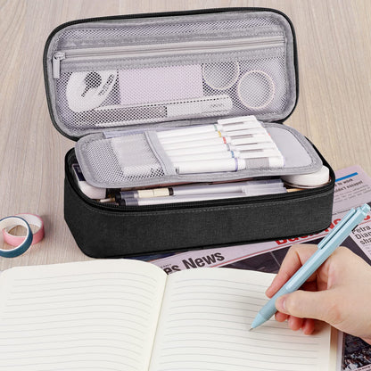 WEMATE Back to School Pencil Case - Large Pencil Pouch with Zipper Organizer for College, High School, Cute Waterproof Pencil Bag, Pencil Box for Teachers Black