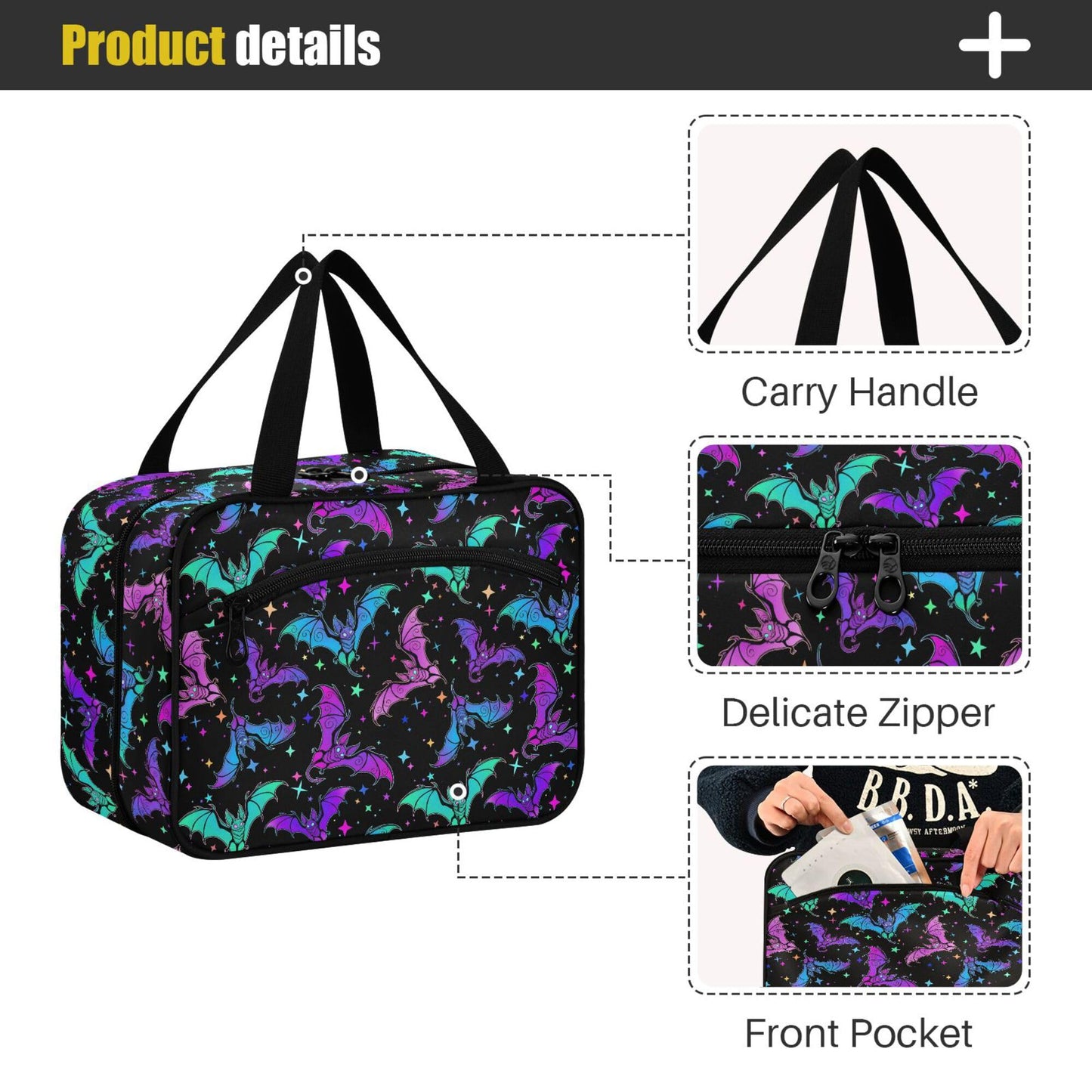 MNSRUU Hanging Toiletry Bags for Women Travel, Gothic Halloween Luminous Bats Toiletry Organizer Portable Travel Toiletry Bags Clear Wash Bags Makeup Bag Cosmetic Bag