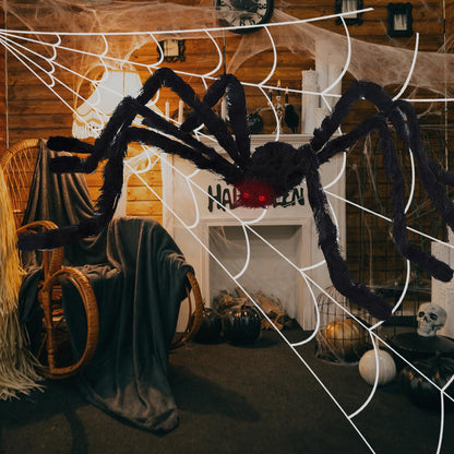 16.5Ft Giant Spider Web + 5Ft Hairy Spider & Stretch Cobwebs - CJYGEGE Halloween Decorations Scary Fake Spider with Triangular Huge Spider Web Large Props for Outdoor Indoor Haunted House Porch Yard