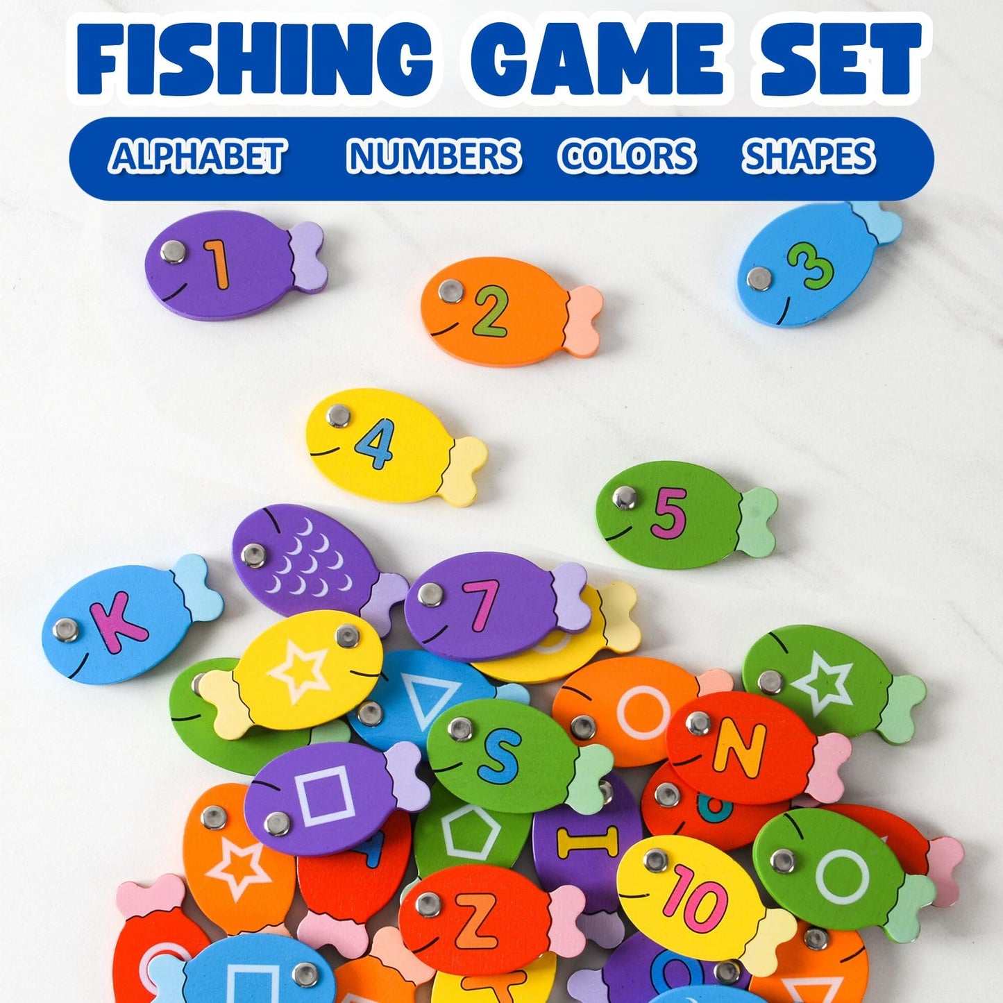 Haktoys Fishing Alphabet Game Montessori Magnetic Learning Toy, 4-in-1 ABC Letters, Numbers, Colors and Shapes Educational Game for Toddlers Preschool Kids, Fishing for Numbers