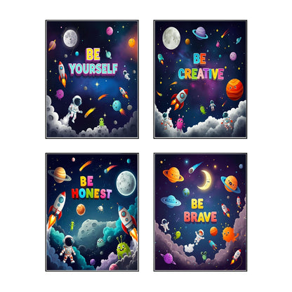 Bentolvia Set of 4 Outer Space Posters for Kids, 8 x 10 Inches Unframed Inspirational Art Decor for Boys and Girls, Playroom and Nursery Space Wall Art