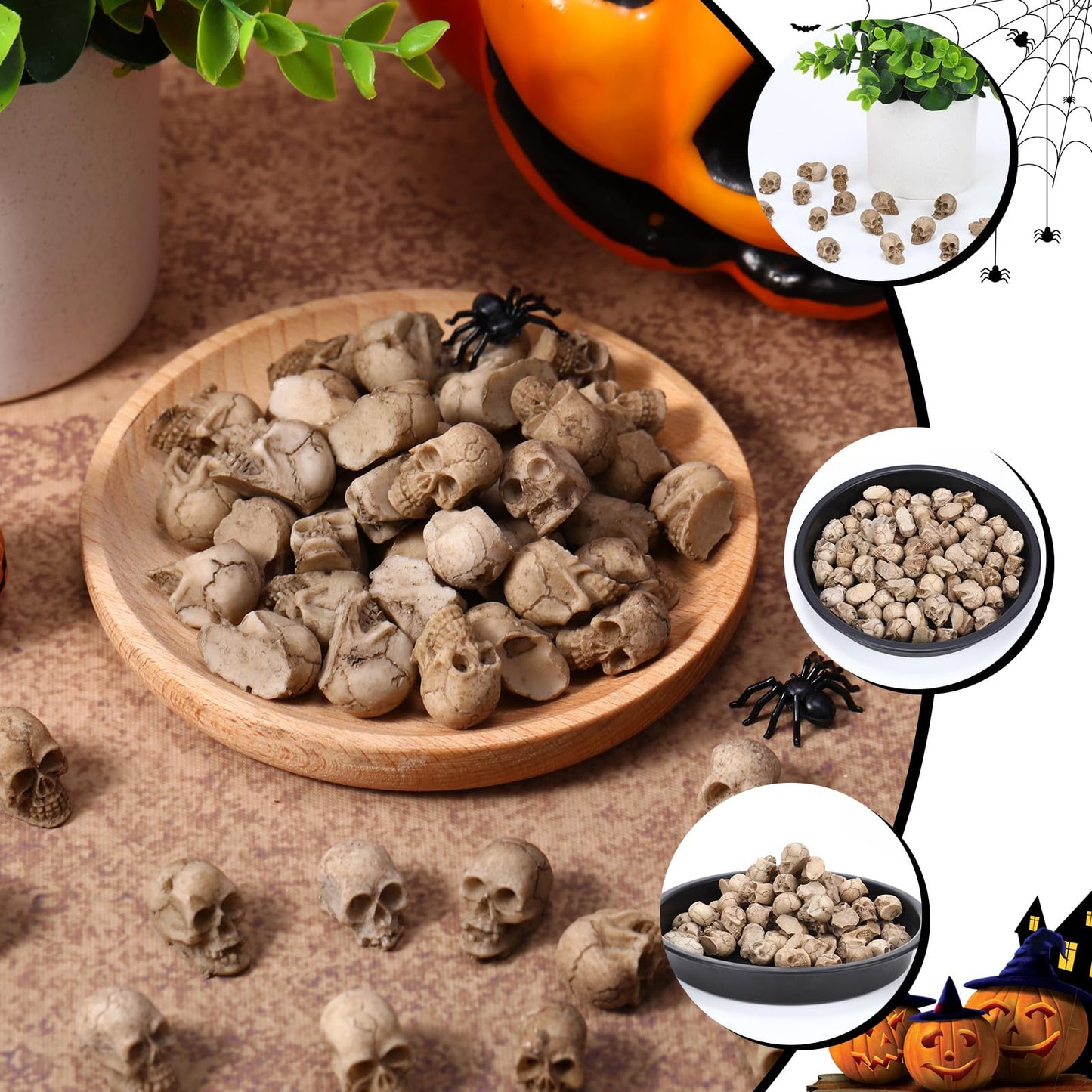 Gemscream 80 Pcs Mini Skull Figurine Miniature Skeleton Head Small Resin Skull Table Decor Halloween Micro Landscape Figure Crafts Halloween Prank Props Party Decor Haunted Dollhouse Accessories