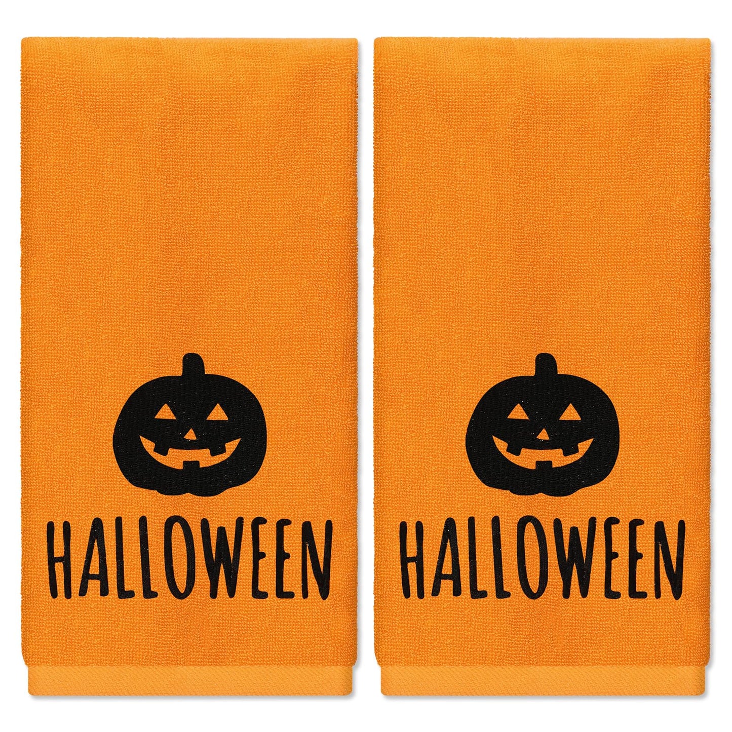 JarThenaAMCS 2Pcs Halloween Pumpkin Hand Towels Orange Black Embroidered Cotton Bathroom Towels Decorative Dish Towel for Drying Cleaning Cooking Holiday Decor, 29.5 x 13.8 Inch
