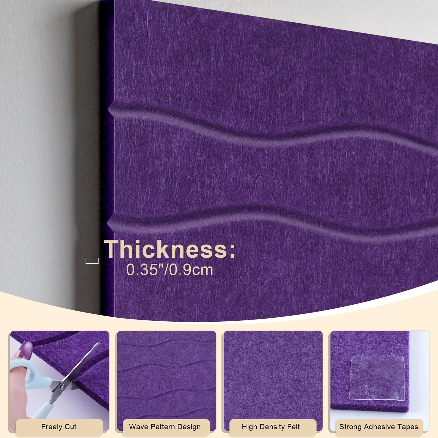 AKONEGE Felt Bulletin Board Tiles 12 Pack, 48" x 36" Cork Board Alternative, DIY Pin Board Wall Tiles for Photo Wall, Vision Board, Dorm Room & Home Office Decor, Stick-On with Adhesive Tabs, Violet