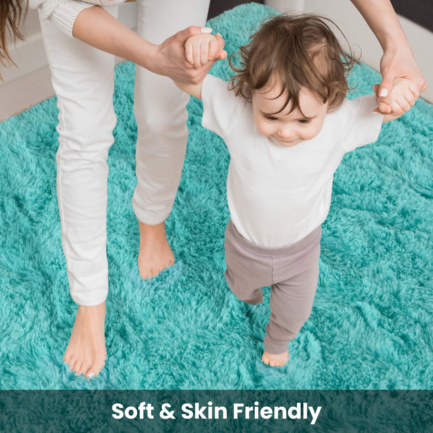 Terrug Blue Fluffy Area Rug for Living Room, 6x9 Ft Tie-Dyed Shag Throw Rugs, Soft Machine Washable Plush Carpet with Non Slip Backing for Girls Kids Room Bedroom Floor Decoration