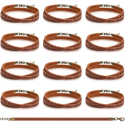 Ferreve 12 Pcs Fruit of the Spirit Wrap Leather Bracelets Adjustable Christian Bracelets Bible Verse Gifts for Church Men Women Sunday School Party Favors