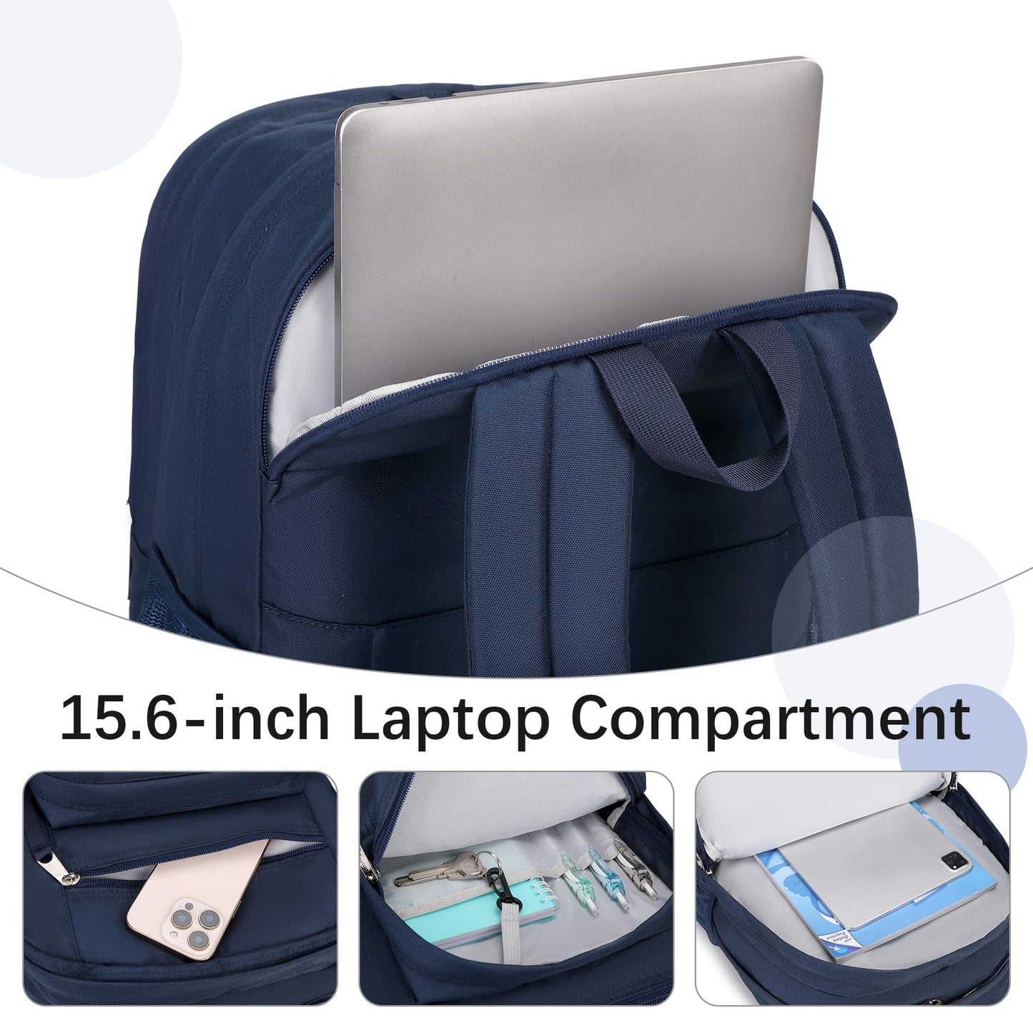 abshoo 34L Big Student Backpack for School Water Resistant Lightweight College Bookbag Travel Backpack (Navy)