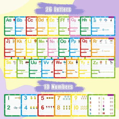 Edumix ABC Handwriting Drawing Practice Cards,Alphabet & Number Dry Erase Board for Kids,Phonics Sight Word Flash Card,Letter Practice for Kindergarten,Perfect for Preschool, Homeschool & Kindergarten