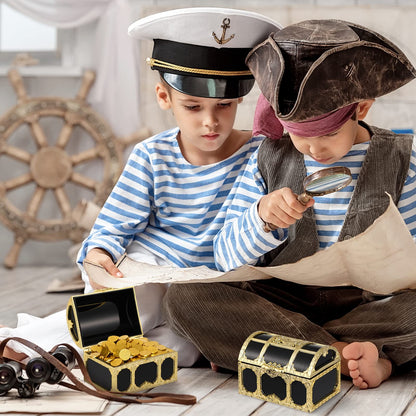 Veemoon 12 Pack Pirate Chest Storage Boxes Plastic Mini Treasure Chests 2.95X2.12X1.96In Waterproof Decorative Pirate Sugar Box for Party Favors Cake Decorations and Kids Pretend Play