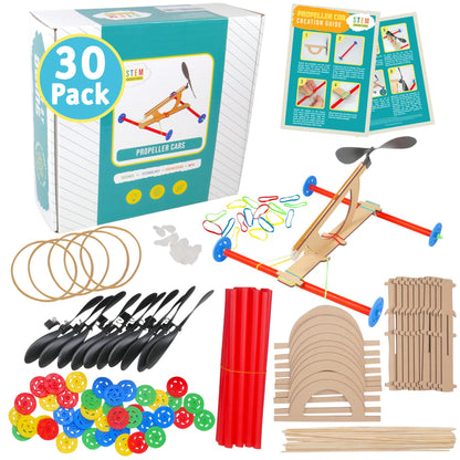 Rubber Band Propeller Car Kit, 30-Pack – Build 30 Rubber Band Propeller Cars, Complete STEM Engineering Project Kit for Classrooms, Ages 8+