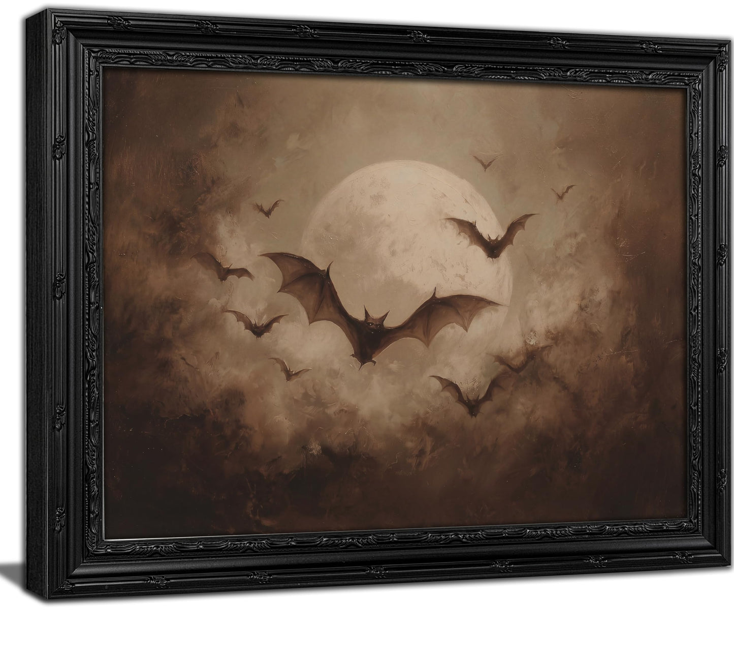 KKP Vintage Gothic Bats Full Moon Wall Art, Dark Academia Halloween Picture