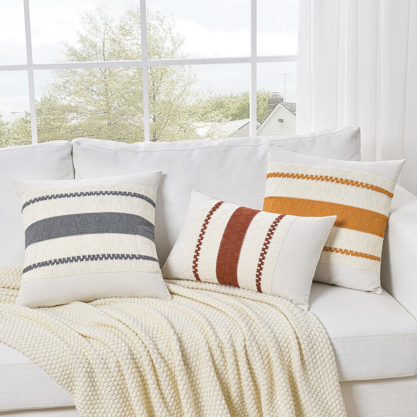 Fancy Homi Set of 2 Mustard Yellow Fall Decorative Throw Pillow Cover 18x18 Inch for Couch Bed Sofa, Autumn Halloween Thanksgiving Home Decor, Soft Cotton Aesthetic Cushion Case