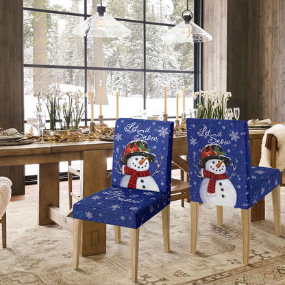 Horaldaily 4PCS Christmas Dining Chair Covers,Blue Snowman Let It Snow Stretch Removable Washable Slipcover Chair Protector for Dining Room Home Decor