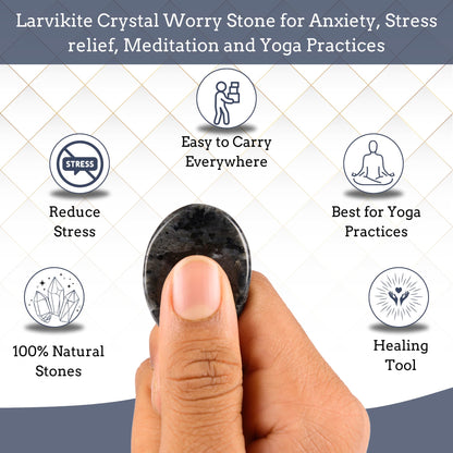 Anaya Agate Larvikite Worry Stones Certified Crystal Thumb Worry Stone for Anguish, Relaxing and Soothing Balance Stones for Meditation, Stress Relief Crystals and Healing Stones for Men, Women