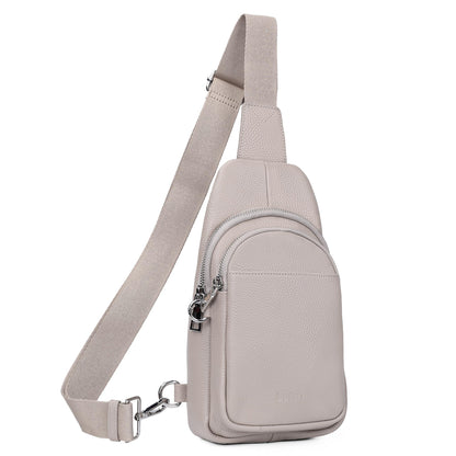 befen Soft Real Leather Small Sling Bag for Women Anti Theft Crossbody Bags Fanny Packs Travel Purses with RFID Blocking Card Slots Beige Grey