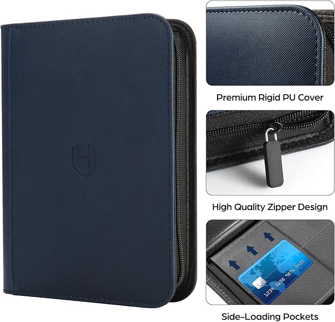 Card Binder 12 Pocket with Zipper, 816 Pockets Trading Card Holder Book, Premium PU Cover Zip Folder Binder, Side Loading Carrying Case Binder Album for TCG, MTG, Sports Cards, Game Cards
