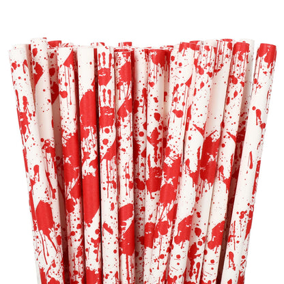 Whaline 200Pcs Halloween Paper Straws - Bloody Handprint Disposable Drinking Straws for Juices, Shakes, Cocktails - Red White Horror Theme Party Supplies Decoration