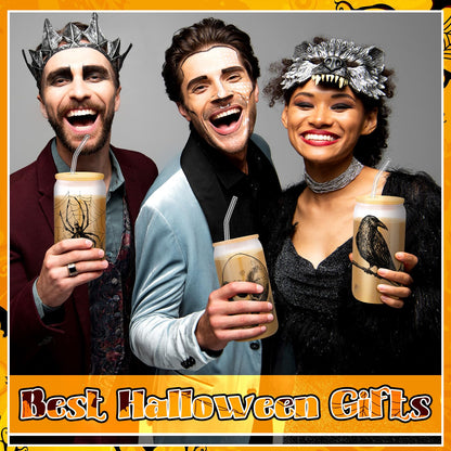 SiliFine 3 Pcs Gothic Christmas Spooky Drinking Party Glasses 16 Oz Goth Spider Web Skull Crow Iced Coffee Cups With Lid Straws Christmas Birthday White Elephant Gifts For Girls Friends