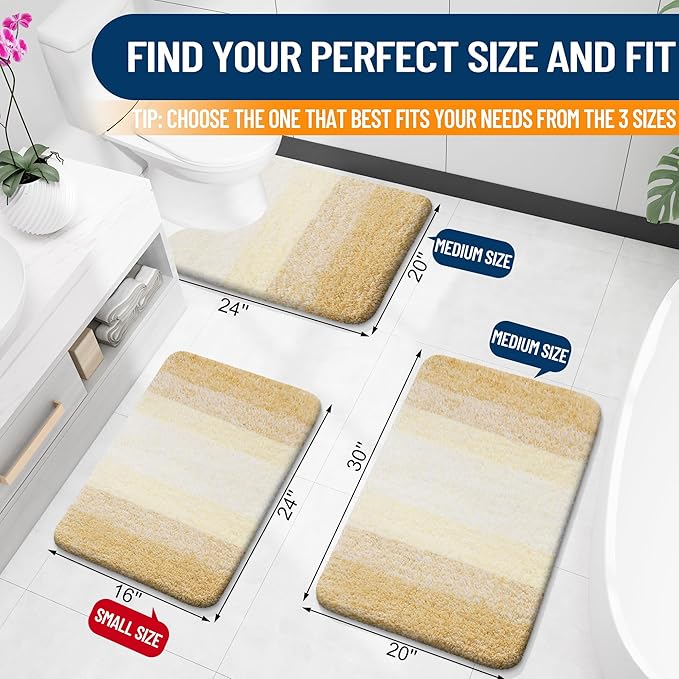 OLANLY Large Bathroom Rugs Mat 44x32, Extra Soft Absorbent Microfiber Bath Rug, Rubber Backing, Quick Dry, Washable Bath Mats for Bathroom Floor, Tub and Shower, Home Decor Accessories, Light Yellow