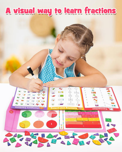 D-FantiX Magnetic Fraction Book, Magnetic Fraction Tiles & Fraction Circles Set, Math Manipulatives for Elementary School, Montessori Fraction Manipulatives Learning Tools for Kids
