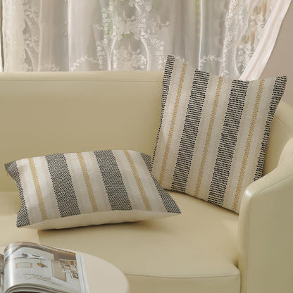 DAFENA Black Pillow Covers 18x18 Inch 2 Pcs Boho Mustard Yellow Polka Dots Striped Decor Throw Pillows Modern Geometric Outdoor Farmhouse Decoration Pillowcase Linen Cushion Cover for Couch Sofa