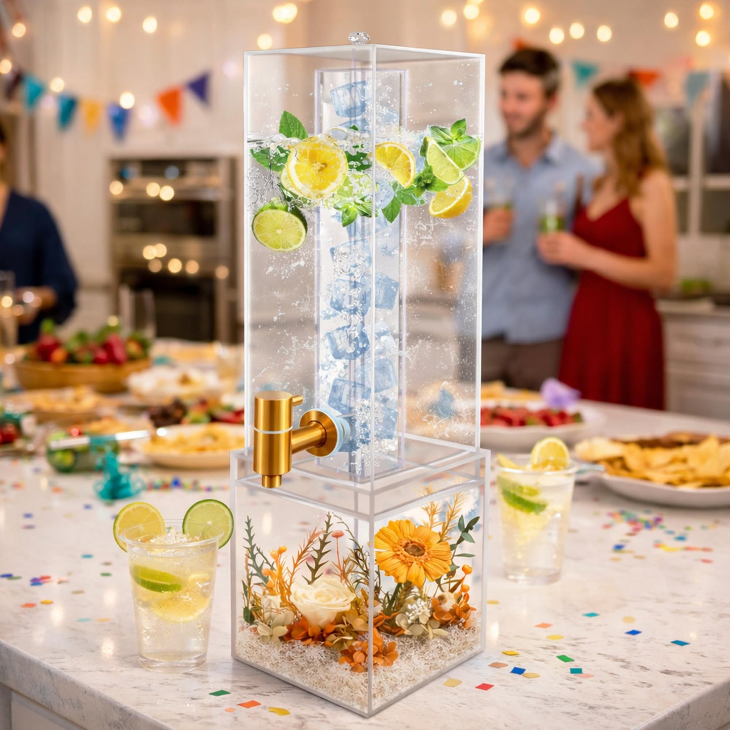 2 Gallon Large Drink Dispenser, Drink Dispenser with Acrylic Stand, Drink Dispensers for Parties with Ice Core, Beverage Dispenser with Airtight Valve for Water, Punch, Juice
