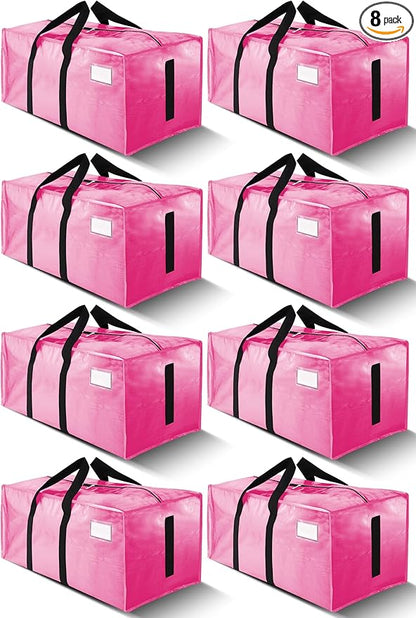 HOMESURE Supports 200lbs Heavy Duty Moving Bags - Strong Zipper & Wrap-Around Handles - Water-Resistant Storage Totes, Durable Alternative to Moving Boxes - 8 Pack - Pink