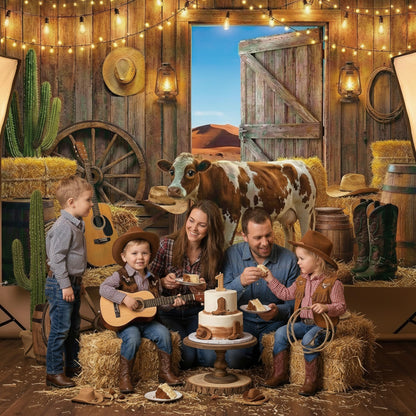 Western Barn Backdrop Cowboy Backdrop - 7x5ft Rustic Farmhouse Country Photography Background Wild West Wooden House Vintage Farm Backdrops for Birthday Party Wedding Baby Shower