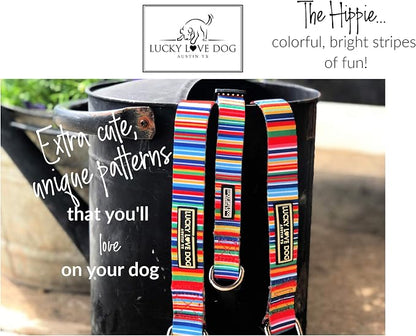 Lucky Love Dog - Easy Click Buckle Dog Collar with Leash Set Combo, Durable & Comfortable for Male & Female Dogs, Pet Collar for Medium Dogs, Secure Fit - Hippie Combo, Medium