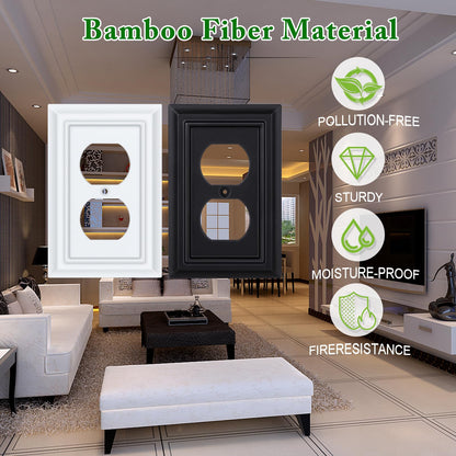 Matte Black Decorative Outlet Covers Wall Plates, Bamboo Fiber Light Switch Covers, Natural Material Electric Receptacle Switch Plate Outlet Cover of various styles (1 Gang Duplex 4 Pack)