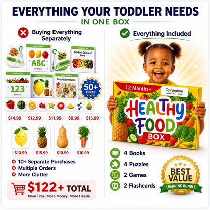 TOYVENTIVE Preschool Learning Activities – Montessori Toddler Toys with Educational Flashcards, Matching Games and Food-Themed Activity Cards for Early Skills, Visual Recognition – Ages 1 & 2