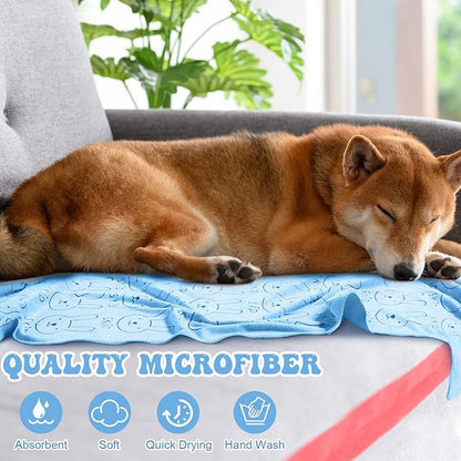 Peryiter 8 Pcs Dog Drying Towels Bulk 55'' x 28'' Pet Grooming Absorbent Microfiber Dog Bath Towels Quick Drying Puppy Bathing Towel for Small Medium Large Cats Pets Bathing Grooming(Blue)