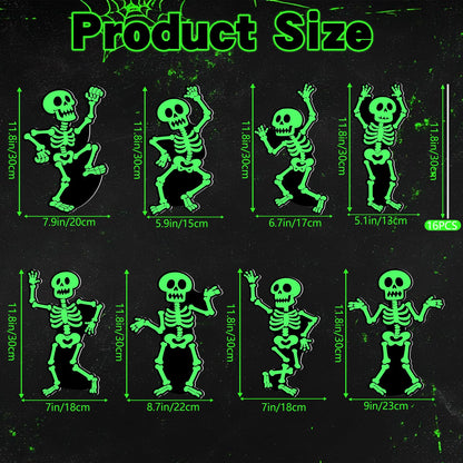 BOUTICOL 8 Pcs Halloween Glow in The Dark Skeleton Yard Signs Outdoor Decoration, Fluorescent Skeleton Ghost Yard Signs with Stakes for Lawn Garden Front Yard Cemetery Decor