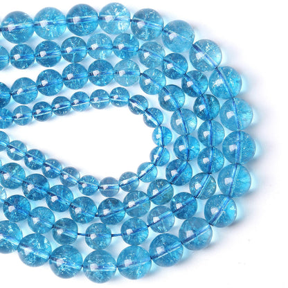4mm 86PCS Blue Crystal Crackle Quartz Stone Spacer Round Loose Beads for Jewelry Making DIY Bracelet 15 inches Strand