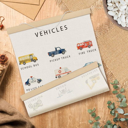 MOTERMATE Vehicle Classroom Poster Hanger Frame, Boy Nursery Wall Hanging Decor Art Framed for Toddler Kids Boys Room Bedroom Playroom Classroom, Transport Vehicle Wall Poster Prints, 12x16 Inch