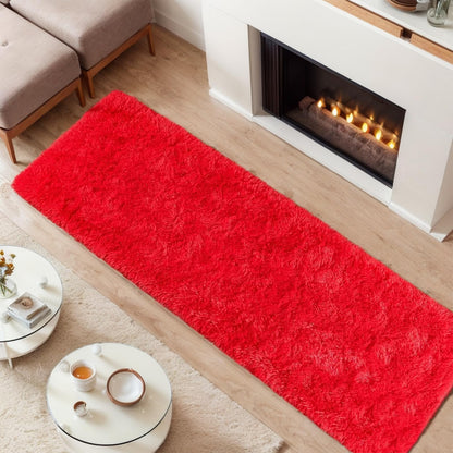 GREFFY Soft Runner Rugs for Bedroom, 2x6 Ft Hallways Modern Plush Red Shag Carpet, Non Slip Dorm Bedside Shaggy Rug for Living Room, Indoor Long Nursery Kids Girls Teen Room Aesthetic Home Decor