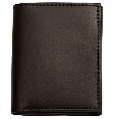 Premium Full Grain Bridle Leather Men’s Trifold Wallet With ID Window – Black - Made in USA