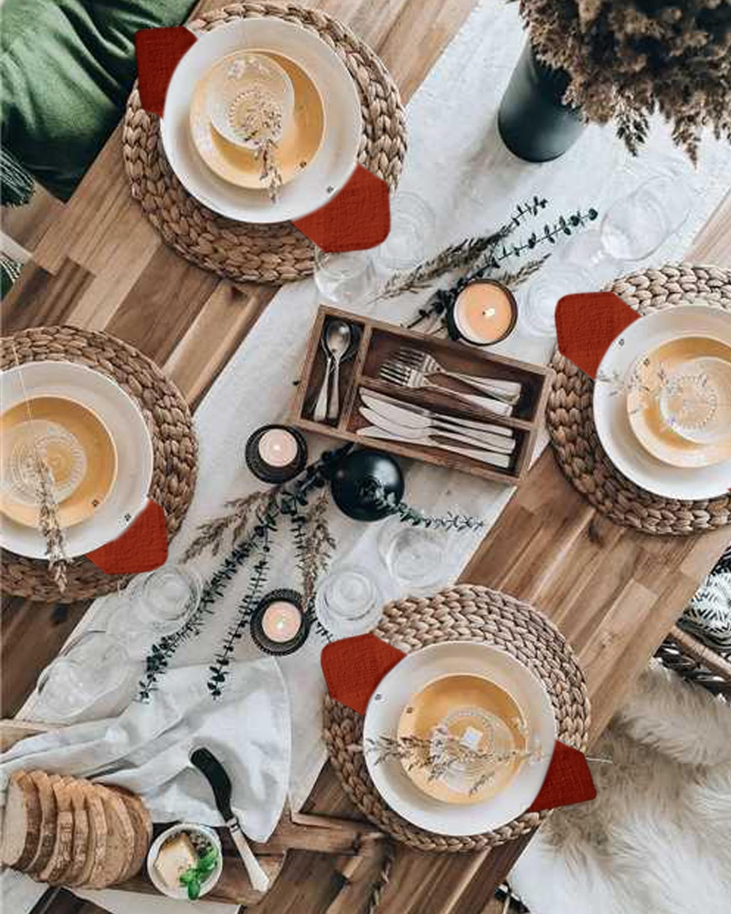 12 Pack Terracotta Napkins Cotton Linen Napkins 16 x 16 Inch Terracotta Cloth Napkin Handmade with Fringe Soft Washable Rustic Dinner Napkin Cloths for Wedding Party Dinner Table