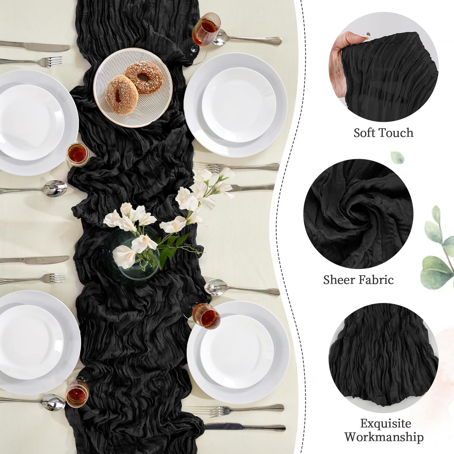 AGIRL 6 Pack Black Cheesecloth Table Runner 10FT Long Summer Boho Gauze Table Runner Rustic Sheer Runner for Halloween Wedding Baby Shower Birthday Party Table Decor Home Easter Decorations