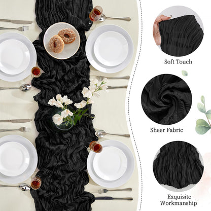 AGIRL 6 Pack Black Cheesecloth Table Runner 10FT Long Summer Boho Gauze Table Runner Rustic Sheer Runner for Halloween Wedding Baby Shower Birthday Party Table Decor Home Easter Decorations