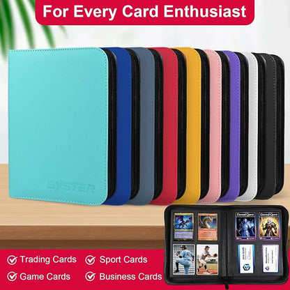 BYSTER 4 Pocket Card Binder, Premium PU Trading Card Binder with Zipper, 160 Capacity Side-Loading Binder for TCG, MTG, Sports Cards, Game Cards, Red