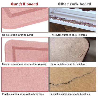 Large Bulletin Board - 60 X 36 inches Decorative Felt Pin Board - 5' x 3' Cork Board Alternative for Wall - Foldable Photo Board Self-Adhesive Vision Board Prayer Board with 30 Pushpins - Pink