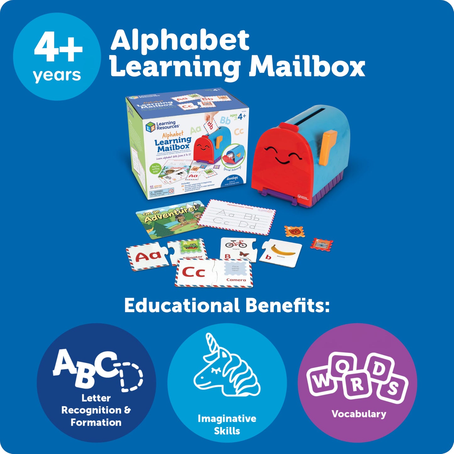 Learning Resources Alphabet Learning Mailbox - Montessori Toddler Toys, ABC Letter Tracing, Writing Practice, Manipulatives for Preschoolers, Gifts for Boys and Girls, Pretend Play, Fine Motor