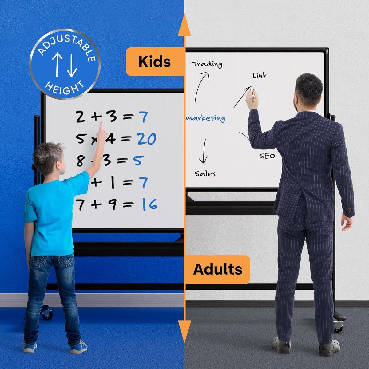 Rolling Dry Erase Board 70 x 36 - Large Portable Magnetic Whiteboard with Stand - Double Sided Easel Style Whiteboard with Wheels - Mobile Standing White Board for Office, Classroom & Home